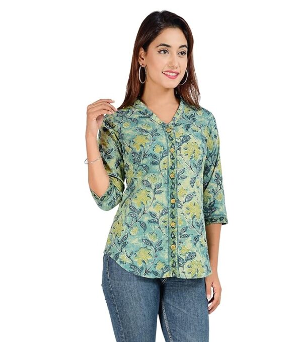 Cotton Floral Printed Shaded Shirt for Women